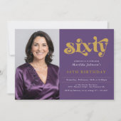 Invitation d'anniversaire 60 ans Or Violet (Devant)