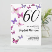 Invitation d'anniversaire 60 ans Papillon en Rose (Debout devant)