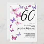 Invitation d'anniversaire 60 ans Papillon en Rose (Devant)