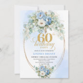 Invitation d'anniversaire 60 ans Pastel Bleu Flora (Devant)