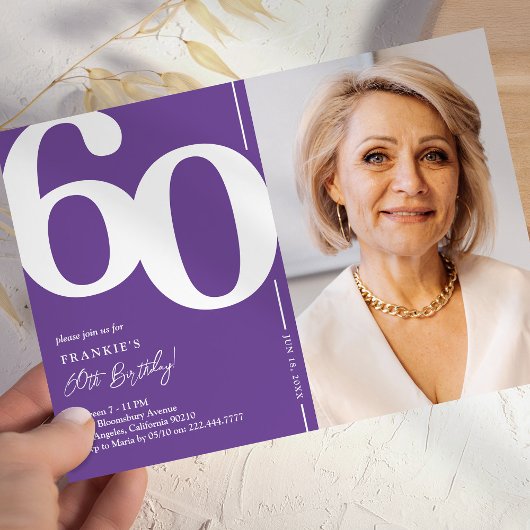 Invitation d'anniversaire 60 ans photo violette