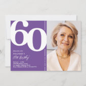 Invitation d'anniversaire 60 ans photo violette (Devant)