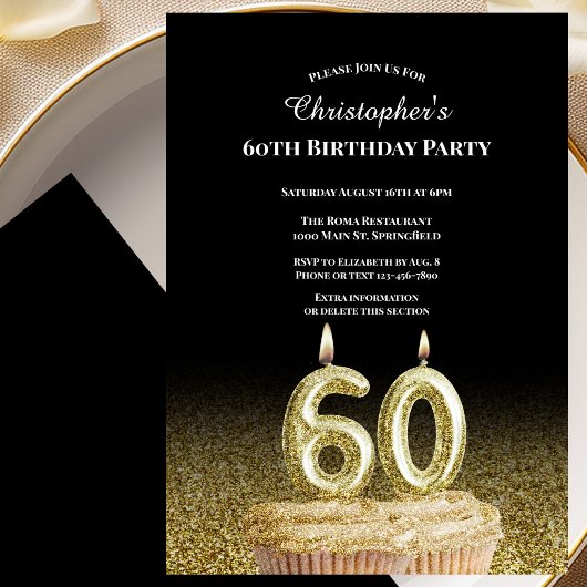 Invitation d'anniversaire 60 ans pour lui noir et