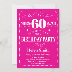 Invitation d'anniversaire 60 ans rose chaud et bla