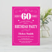 Invitation d'anniversaire 60 ans rose chaud et bla (Debout devant)