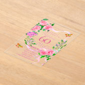 Invitation d'anniversaire 60 ans Ruban Rose Rose (Poser)