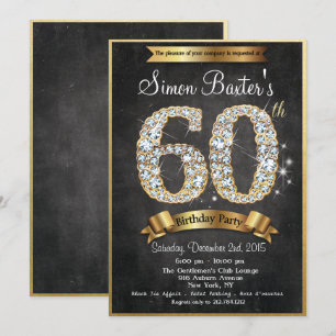 Invitation d'anniversaire 60 ans tableau noir diam