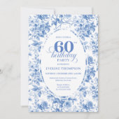 Invitation d'anniversaire 60 ans toile florale ble (Devant)