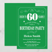 Invitation d'anniversaire 60 ans vert et blanc (Devant / Derrière)