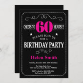 Invitation d'anniversaire 60e tableau noir rose ch (Devant / Derrière)