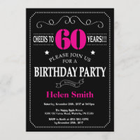 Invitation d'anniversaire 60e tableau noir rose ch