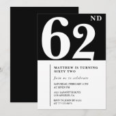 Invitation d'anniversaire 62 ans noir Élégant Chic (Devant / Derrière)