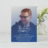 Invitation d'anniversaire 63 ans Bleue Photo de fê (Debout devant)