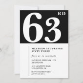 Invitation d'anniversaire 63 ans Noir Élégant Chic (Devant)