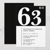 Invitation d'anniversaire 63 ans Noir Élégant Chic (Devant / Derrière)