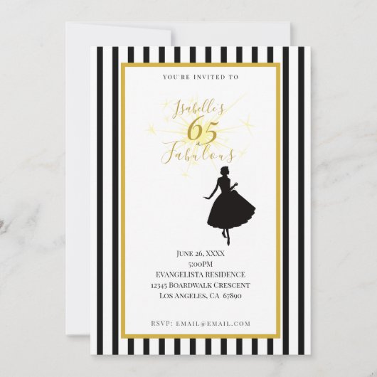 Invitation d'anniversaire 65 ans & Fabuleux Noir & (Devant)