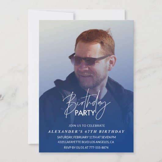 Invitation d'anniversaire 67 ans Bleu Fête d'anniv (Devant)