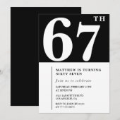 Invitation d'anniversaire 67 ans noir Élégant Chic (Devant / Derrière)