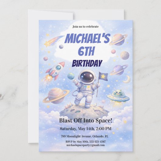 Invitation d'anniversaire 6 ans Astronaute de l'Es (Devant)