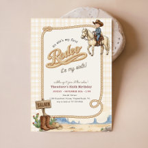 Invitation d'anniversaire 6 ans Cowboy Rodeo Plaid
