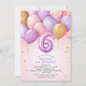 Invitation d'anniversaire 6 ans fille Or Rose (Devant)