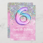 Invitation d'anniversaire 6 ans fille papier alu a (Devant / Derrière)
