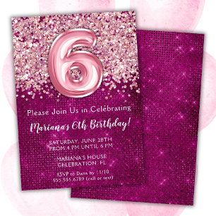 Invitation d'anniversaire 6 ans fille rose magenta