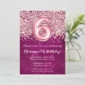 Invitation d'anniversaire 6 ans fille rose magenta (Debout devant)