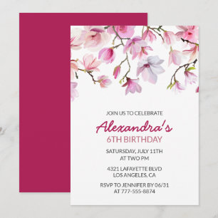 Invitation d'anniversaire 6 ans Floral Aquarelle R
