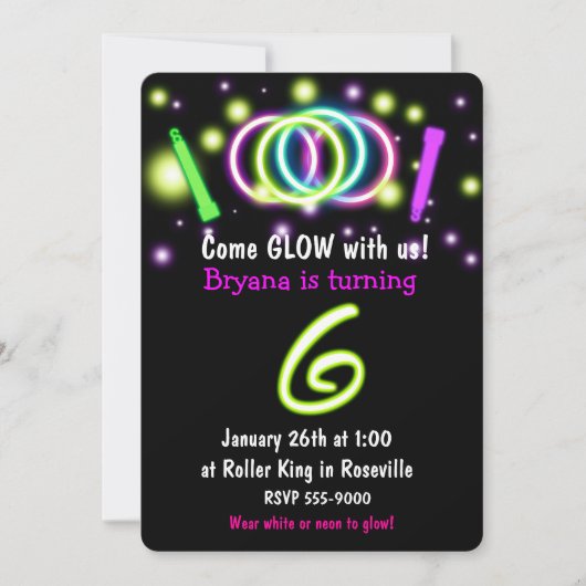 Invitation d'anniversaire 6 ans GLOW Lights (Devant)
