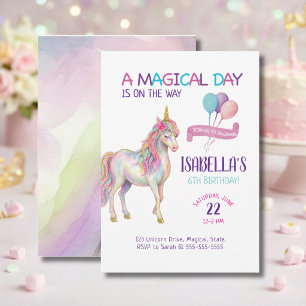 Invitation d'anniversaire 6 ans Licorne Fille