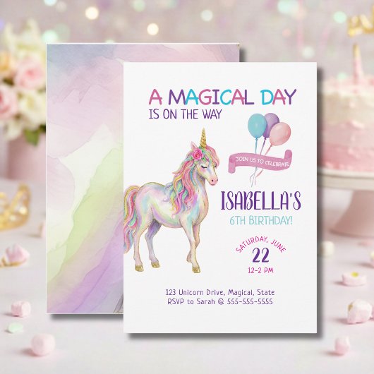 Invitation d'anniversaire 6 ans Licorne Fille