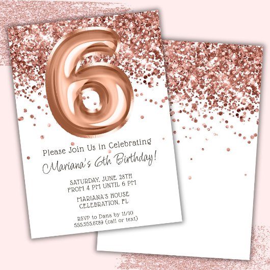 Invitation d'anniversaire 6 ans Rose Gold