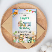 Invitation d'anniversaire 6 ans Safari Vert et Ble