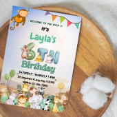 Invitation d'anniversaire 6 ans Safari Vert et Ble