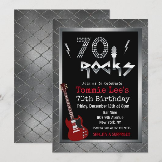Invitation d'anniversaire 70 ans 70 Rocks Rockstar (Devant / Derrière)