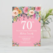 Invitation d'anniversaire 70 ans à fleurs roses (Debout devant)