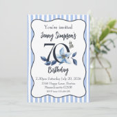 Invitation d'anniversaire 70 ans à rayures bleues (Debout devant)