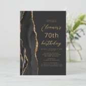 Invitation d'anniversaire 70 ans Black Gold Agate (Debout devant)