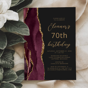 Invitation d'anniversaire 70 ans Burgundy Gold Aga