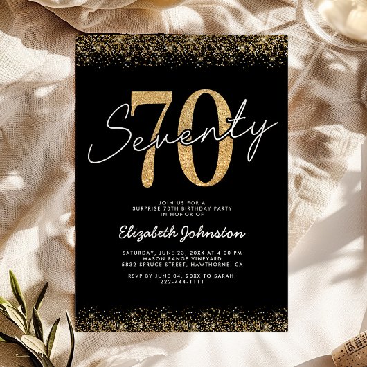 Invitation d'anniversaire 70 ans Classic Black Gol