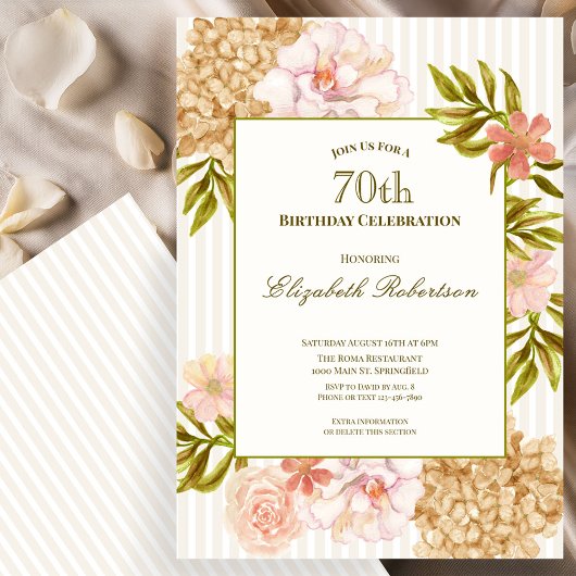 Invitation d'anniversaire 70 ans Fleurs d'Automne
