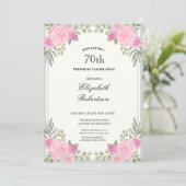 Invitation d'anniversaire 70 ans Fleurs Rose et Ve (Debout devant)