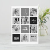 Invitation d'anniversaire 70 ans gris noir moderne (Debout devant)