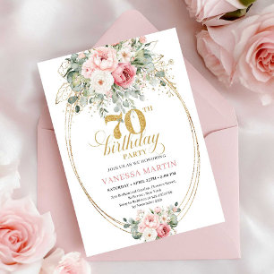 Invitation d'anniversaire 70 ans Minimal Blush et