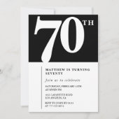 Invitation d'anniversaire 70 ans noir Élégant Chic (Devant)