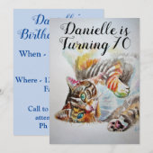 Invitation d'anniversaire 70 ans pour femme Chat T (Devant / Derrière)