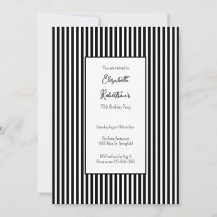 Invitation d'anniversaire 70 ans rayures noires mi