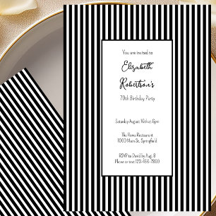 Invitation d'anniversaire 70 ans rayures noires mi