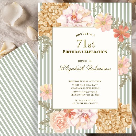 Invitation d'anniversaire 71 ans aux couleurs flor